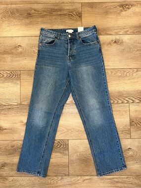 H&M Women's Straight-Leg Denim Jeans in Medium Blue high waisted
